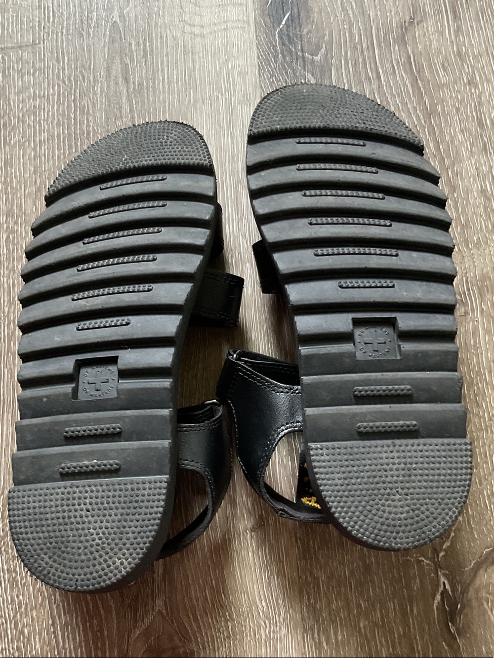 Dr. Martens Klaire Y Black Leather Platform Sandals with Yellow Stitching - Picture 5 of 7